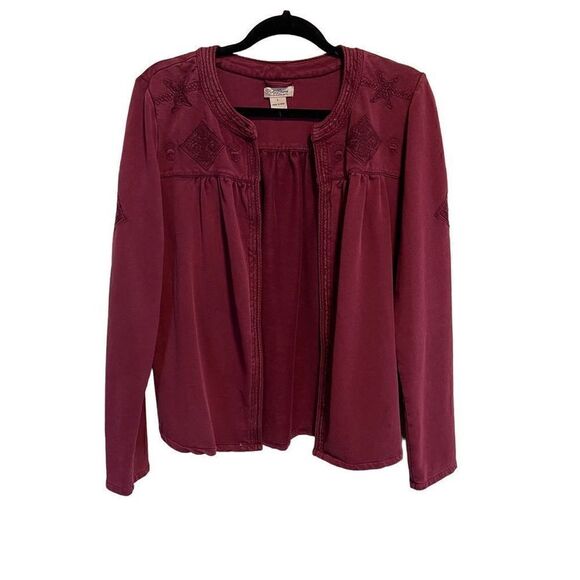 Lucky Brand- Women’s Maroon Emboridered Casual Blazer Boho Jacket, Size Large - Picture 1 of 9